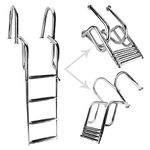 NovelBee Heavy Duty Welded 316 Stainless Steel 4 Steps Pontoon Boat Ladder,Folding Telescoping Rear Entry Dock Ladder with Wide Step and Extra Handrail