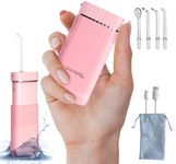 Aquapik Mini Portable Water Flosser Retractable Water Tank Rechargeable Dental Irrigator for Travel and Office, USB Charging, 4 Nozzles, 3 Powers, IPX8 Waterproof, for Whole Family (Pink)