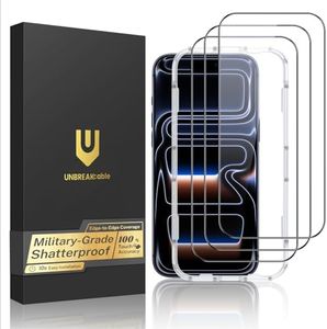 UNBREAKcable for iPhone 17 Pro Screen Protector, 3-Pack Full Coverage Tempered Glass [Military Grade Shatterproof] [9H Hardness] [Easy Installation] [Bubble Free] [99.99% HD Clear] for iPhone 17 Pro