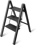 3 Step Folding Ladder Lightweight Aluminium Step Stools for Adults, Portable Stepladder Non-Slip Step Stool for Household Office Home Kitchen, Holds up to 150KG