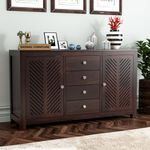 GADWAL FURNITURE Solid Sheesham Wood Wooden Chest of Drawers for Storage Sideboard Cabinet with 4 Drawers and 4 Shelf Storage for Living Room & Bedroom (Rowan, Walnut Finish)