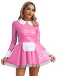 CHICTRY Women's Wet Look PVC Leather French Maid Costume Dress Cosplay Clubwear Pink G L