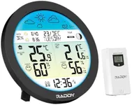 Raddy DT7 Weather Station, Indoor Outdoor Thermometer Hygrometer, Home Weather Stations with Large HTN Color Display, Extra Sensor, Atomic Clock, Sunset/Sunrise Time, Weather Forecast, Alerts