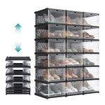 SONGMICS Foldable Shoe Rack, Pack of 18 Stackable Shoe Storage Organizer, Set of 3 Integrated Shoe Cabinets, Portable, Fit up to US size 13, 60s Assembly, Transparent and Ink Black ULSP207B01