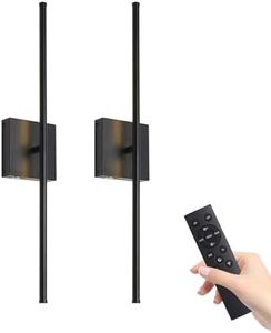 CASGAL Battery Operated Wall Sconce with Remote Control,Wall Sconces Set of Two,3000K-6500K LED Wireless Wall Light for Bedroom, Hallway, Background Wall, 350°Rotate,26.6 Inch, Black(2 Pack)