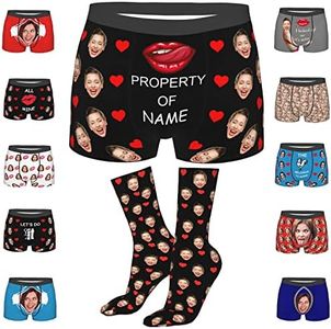 Custom Boxers Underwear Personalized Socks for Men with Face Picture Photo Customized Boyfriend Husband Birthday Father's Day Christmas Gifts