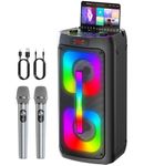 Karaoke Machine for Adults with 2 Wireless Microphones, Portable Bluetooth Speaker PA System with Dicso Lights for Big Pary, Stage Subwoofers, Outdoor, for Family, Music Lover