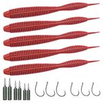 Drop-Shot-Rig-Finesse-Fishing-Worms-for-Bass-Fishing-Soft-Plastic-Worms Drop-Shot Rubber Worm Straight Tail Stick Bait Shaky Head Lures 22 Pack of 10 Body 6 Hook 6 Weight (BW # 10 ox blood red single)