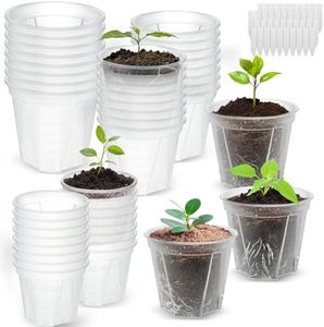 40 Pack-In Clear Nursery Pots with Drainage, Nursery Garden Pots with 40 Plant Labels for Seedling Plants, Nursery Pots Variety for Indoor Outdoor Seed Starter Flower Pots 3 Sizes 3.9"/4.7"/5.5"