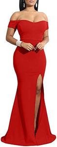 YMDUCH Women's Off Shoulder High Split Long Formal Party Dress Evening Gown Red