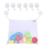 Kare & Kind Bath Toy Organizer Set - 2 Extra Large Mesh Bags - 6 Extra Strong Grip Lock Suction Cup Hooks (White) - Easy Storage of Bath Toys and Other Bathroom Items - Mesh Bags Allow Content to Dry