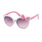 Dervin UV Protected Girl's Bow Cute Sunglasses Baby Personality Cartoon Travel Sunshade Glasses (White-Black)