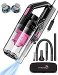 Pink Car Vacuum Cleaner, Handheld Car Vacuum with Attachments, 15 Ft Cord and Bag, High Power Portable Vacuum Cleaner for Car Interior Accessories Cleaning