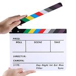 Electomania Movie Directors Clapboard, 11.8x9.5inch Photography Studio Video TV Acrylic Clapper Board Dry Erase Film Slate Cut Action Scene Clapper (White)