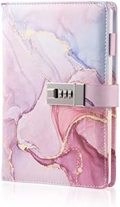 Marble Diary with Lock for Girls and Women, A5 Leather Locked Journal for Teen Girls, Secret Cute Password Lock Notebooks with Pen Holder for Travel Diary Office Notepad