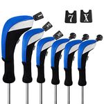 Andux Golf Club Head Covers Set Long Neck (3 Hybrid Covers + 3 Wood Covers) Blue