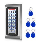 AMOCAM Door Access Control System Stand-Alone Password Keypad + 5PCS Proximity RFID 125Khz Key Fobs Keychains, Support 2000 Users ID Card Reader, Waterproof, Backlight, Zinc Alloy Metal Case