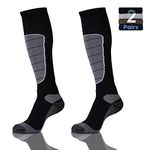 Hylaea Merino Wool Ski Socks, Cold Weather Socks for Snowboarding, Snow, Winter, Hunting, Thermal, Knee-high Warm, Outdoor Sports Grey Black 2 Pairs Medium