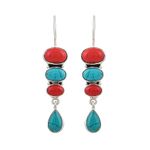 Silver Planets 925-92.5 Sterlig Silver Turquoise & red Onyx Multi Colour Fashion latest Dangle & Drop Earrigs For Women & Girls