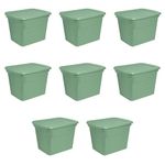 Sterilite 18 Gal Storage Tote, Stackable Bin with Lid, Plastic Container to Organize Clothes in Closet, Basement, Crisp Green Base and Lid, 8-Pack