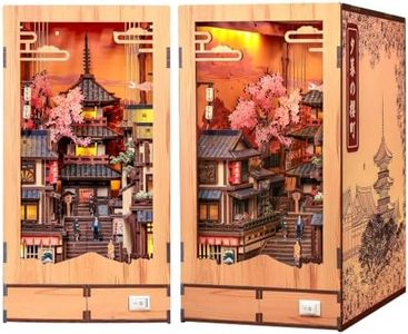 Cutefun Book Nook Kit - DIY Miniature Kyoto House Kit, 3D Wooden Puzzle 400+ Pcs Japanese Bookshelf Decor Bookend with LED, Fold-Out Cherry Blossom Alley Insert for Adults (Twilight Sakura Path)