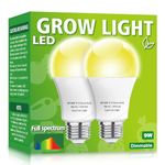 mfxmf 2 Pack LED Grow Light Bulbs A19 Bulb, Full Spectrum Plant Light Bulb, 9W E26 Grow Bulb Replace up to 80W, Grow Light for Indoor Plants, Flowers, Greenhouse, Indore Garden, Hydroponic