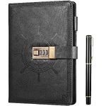 Kesote A5 Diary with Lock Leather Cover Lock Notebook Lined Notebook for Personal Daily Arrangement Journaling Work Record, Black 212 Pages