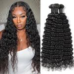 Alaleibaby Deep Wave Bundles Human Hair Weave 3 Bundles Deep Curly Brazilian Virgin Hair Weave Natural ColorBundle 12A Grade Unprocessed Human Hair Extensions Natural Black