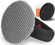 Cast Iron Cleaner Brush with Handle, Soldered Fine Chainmail Scrub Brush+Tray - Small Ring Chain Link Pan Pot Scrub Metal Brush to Clean Iron Skillet Steel Wool Scrubber Stainless Steel Cleaner Sponge