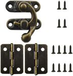 40Pcs Small Antique Hinges and 20 Set Bronze Tone Right Latch Hook Hasp Wood Jewelry Box Hasp Catch Decoration with Replacement Screws