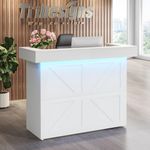 Tribesigns Reception Desk with Light, 55-Inch Front Desk with Cable Grommets, Modern Retail Counter Table for Salon, Lobby, Shop, Office Reception Room (White)