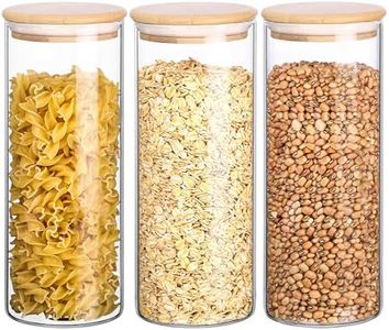 BELLE VOUS 3 Pack of Glass Jars with Bamboo Lids - 950ml/32oz Airtight Food Storage Containers - Kitchen/Pantry Organisation Canister Set for Pasta, Flour, Cereal, Sugar, Coffee Beans, Tea and More