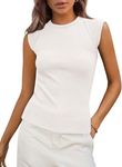 PRETTYGARDEN Women's Ribbed Tank Tops Trendy Casual Summer 2025 Cap Sleeve Slim Fitted Knit Basic Tee Shirts Blouse (White,X-Large)