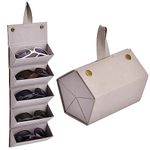 TJC Portable Sunglasses Travel Organizer 5 Slots Foldable Sunglasses Storage Case Eyeglasses Holder Box Multipurpose Compact Design Faux Leather Size 17x13x12 cm