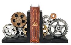 Bellaa 20881 Gear Bookends Industrial Vintage Style Sculptural Decorative Book Holder Resin