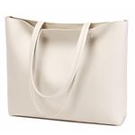 MEEGIRL Ladies Tote Bags Simple PU Leather Handbags Work School Shopping Bags for Women with Zip and Inner Pocket (Beige)