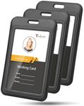 Teskyer 3 Pack Sliding ID Badge Holder, Hard Plastic ID Card Holder with Clear ID Window for Office School Nurse Work Badge, Access Cards and Driver’s Licenses - Vertical Black