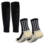 TecoKart® Black Grip Socks with Shin Guard Sleeves – Anti-Slip Football Socks for Ultimate Control & Comfort – Breathable Sports Socks for Men with Cushion Support