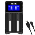 Intelligent Charger, Snado LCD Display Universal Smart Charger for Rechargeable Batteries Li-ion batteries 26650 18650 18490 18350 17670 17500 16340 14500, Ni-MH/Ni-Cd A AA AAA C Batteries (2 Slots)