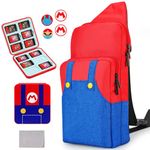 Owngen Travel Bag for Nintendo Switch/Lite/OLED, for Super Mario Portable Gaming Sling Chest Shoulder Crossbody Carrying Accessories Storage Backpack with Cute Game Card Case, 4 Thumb Grip Caps