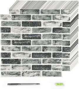 Greymond Faux Brick Tile 3D Strip Wall Paneling, 199 Sq.Ft Self-Adhesive Artificial Stone Backsplash Waterproof Foam Panels for Bedrooms, Bathrooms, Kitchens, 40 PCS, Blue-Gray