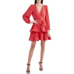 BCBGMAXAZRIA Women's Long Sleeve Evening Dress with Tiered Ruffle Skirt, Scarlet, 4