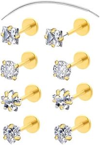 COTATI 20G Flat Back Earrings Stud Threadless Tragus Cartilage Lip Medusa Piercing Jewelry Hypoallergenic (Gold,20G，3/3/3/3mm)