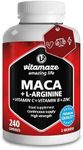 Maca Root Capsules for Women and Men with L-Arginine, B6, B12 and Zinc - Hormonal Balance, Anti-stress, Energy Booster - 240 Capsules for 2 Months - Organic Supplement, German Quality- Vitamaze