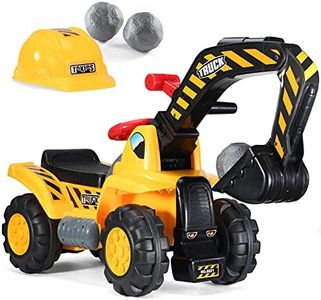 Play22 Toy Tractors for Kids Ride On Excavator - Music Sounds Digger Scooter Bulldozer Includes Helmet with Rocks - Pretend Play - Toddler Construction Truck