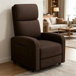 MilleLoom Recliner Chair with High Back Adjustable Angel, Thick Padding & Side Pocket, Reclining Chair Lazy Boy Chair, Linen Fabric Recliners for Small Spaces Living Room Bedroom, Brown