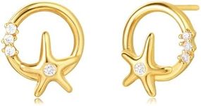 MEVECCO Gold Stud Earrings for Women 18K Gold Plated Dainty Circle Starfish Stud Earrings Drop Simple Minimalist Stud Earrings Jewelry Gifts for Her