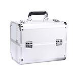 GreenLife® Makeup Case 12.6 inches Portable Cosmetic Case Aluminum Frame Makeup Train Case Fireproof Boards Large Capacity Organizer Professional Makeup Artist Brushes Skincare Storage Box （Silver）