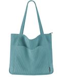 Prite Corduroy Tote Bag for Women Large Shoulder Bag with Zipper and Pockets for College School Work Travel Shopping (Turquoise)