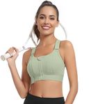 Fabluk Women Spandex High-Impact Velcro Sports Bra: Adjustable, Front-Zip For Yoga, Gym & Workout-Includes Free Premium Lipstick (M, Light Green1)